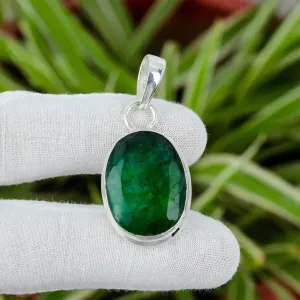 Faceted Zambian Emerald Pendant 925 Sterling Silver Pendant