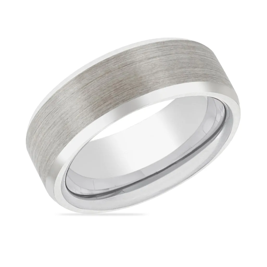 FALKOR | Silver Ring, Silver Tungsten Ring, Brushed, Beveled