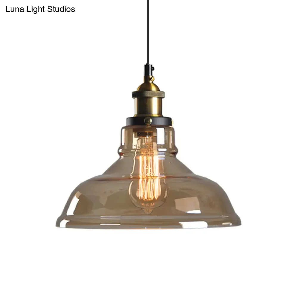 Farmhouse Pendant Lamp with Amber Glass Shade - Stylish Single-Bulb Ceiling Light for Dining Room