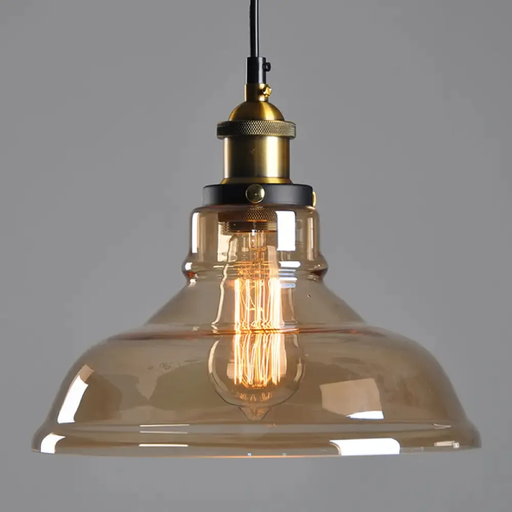 Farmhouse Pendant Lamp with Amber Glass Shade - Stylish Single-Bulb Ceiling Light for Dining Room