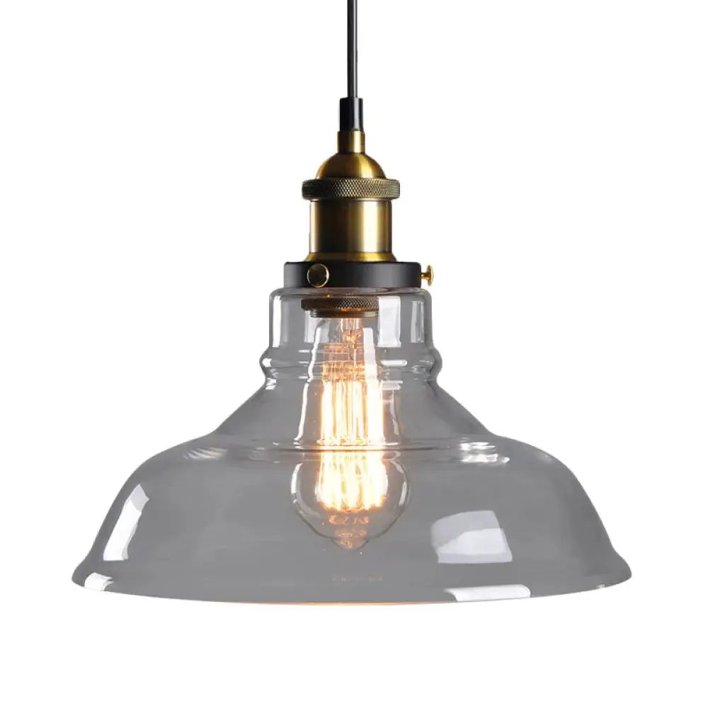 Farmhouse Pendant Lamp with Amber Glass Shade - Stylish Single-Bulb Ceiling Light for Dining Room