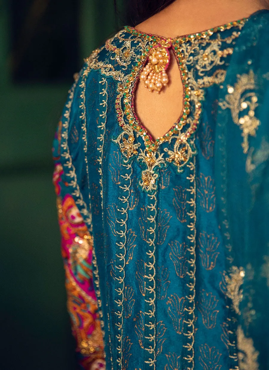 Firu Teal Kalidaar With Teal Organza Dupatta