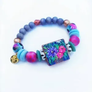 Floral Mixed Media Artwork Bracelet