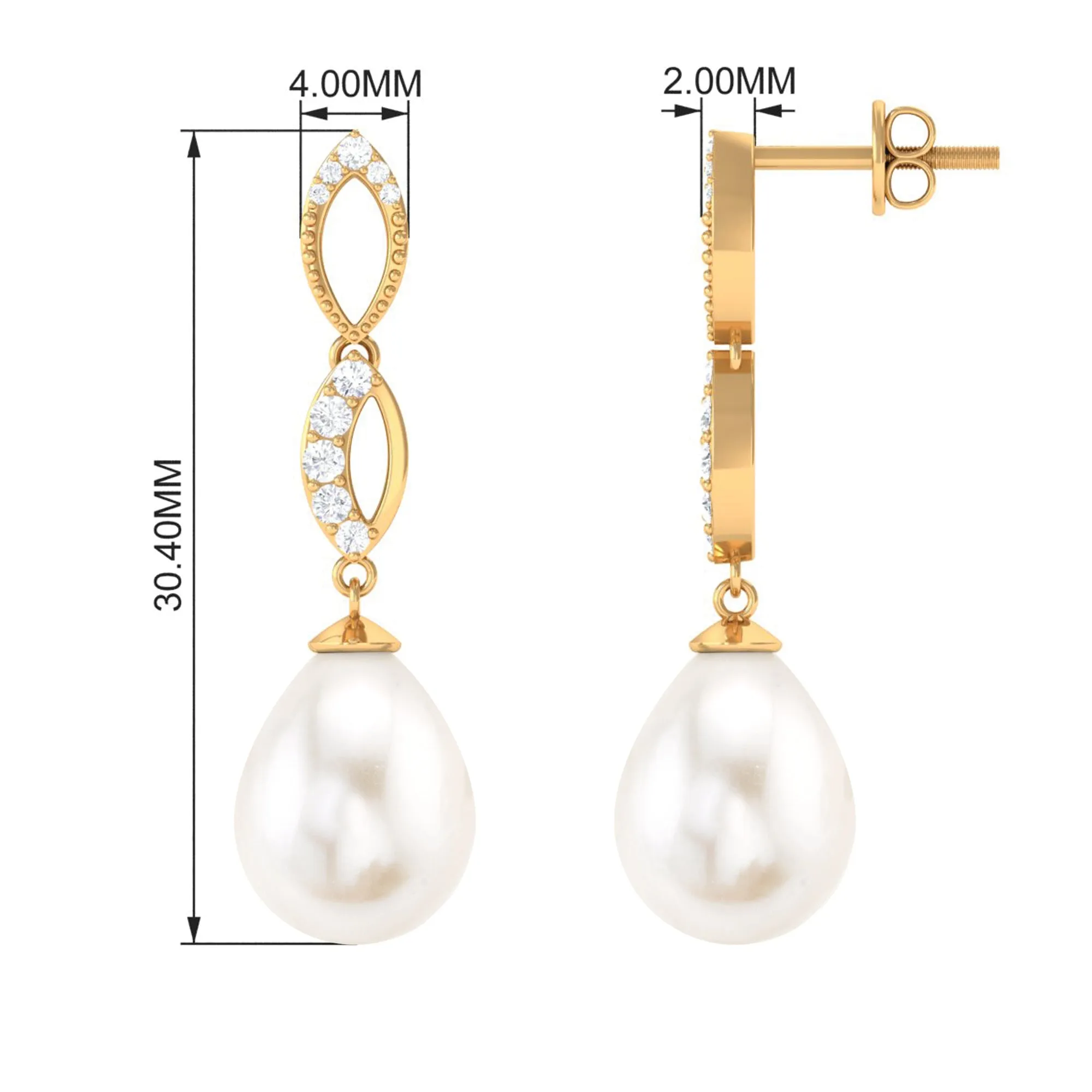 Freshwater Pearl and Diamond Infinity Drop Earrings