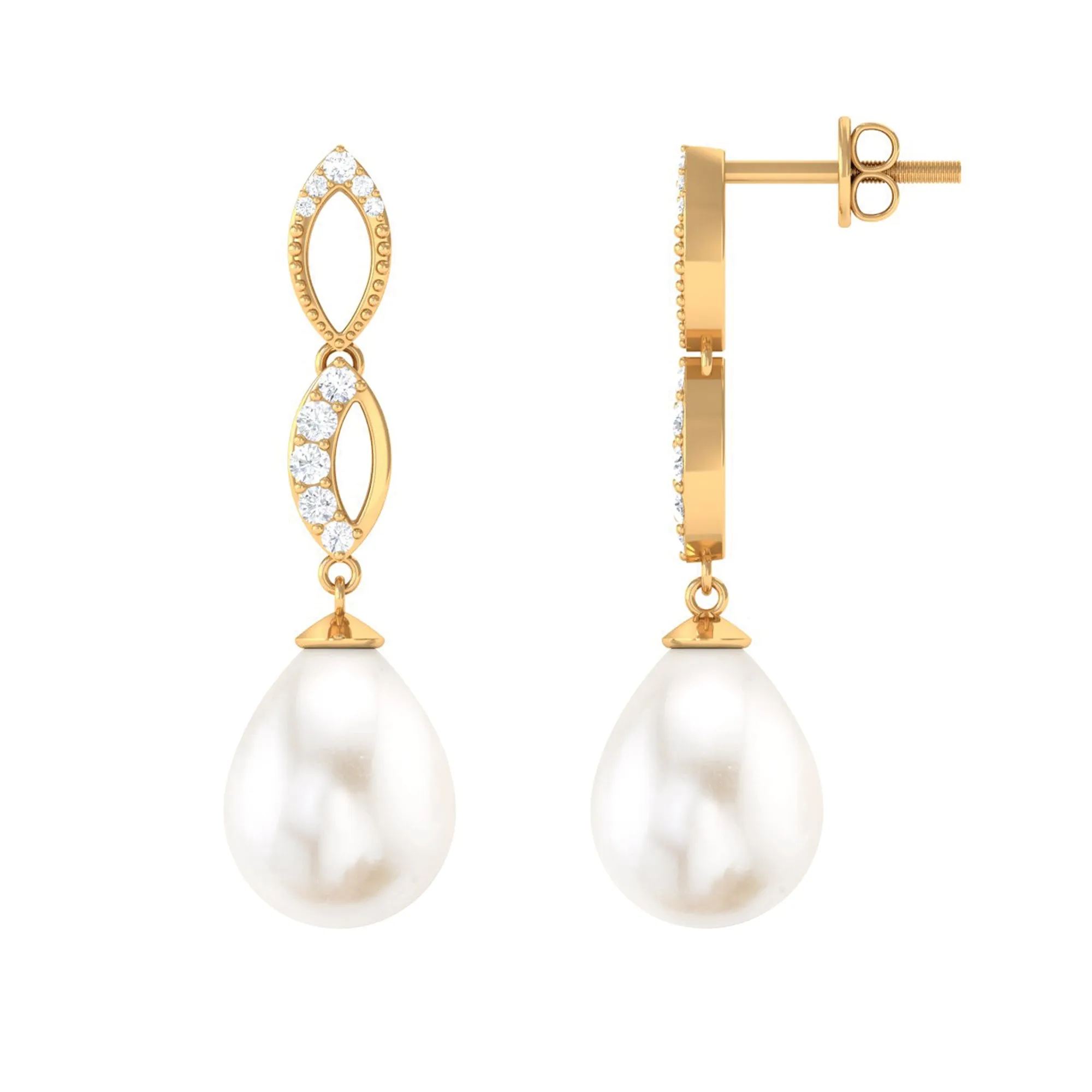 Freshwater Pearl and Diamond Infinity Drop Earrings