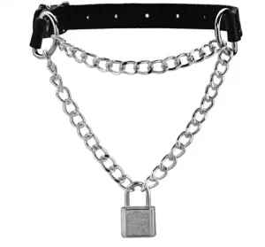 'Fright' Padlock Chain Faux Leather Goth Choker