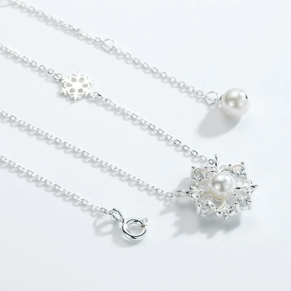 Genuine Pearls & Silver Snowflake Necklace