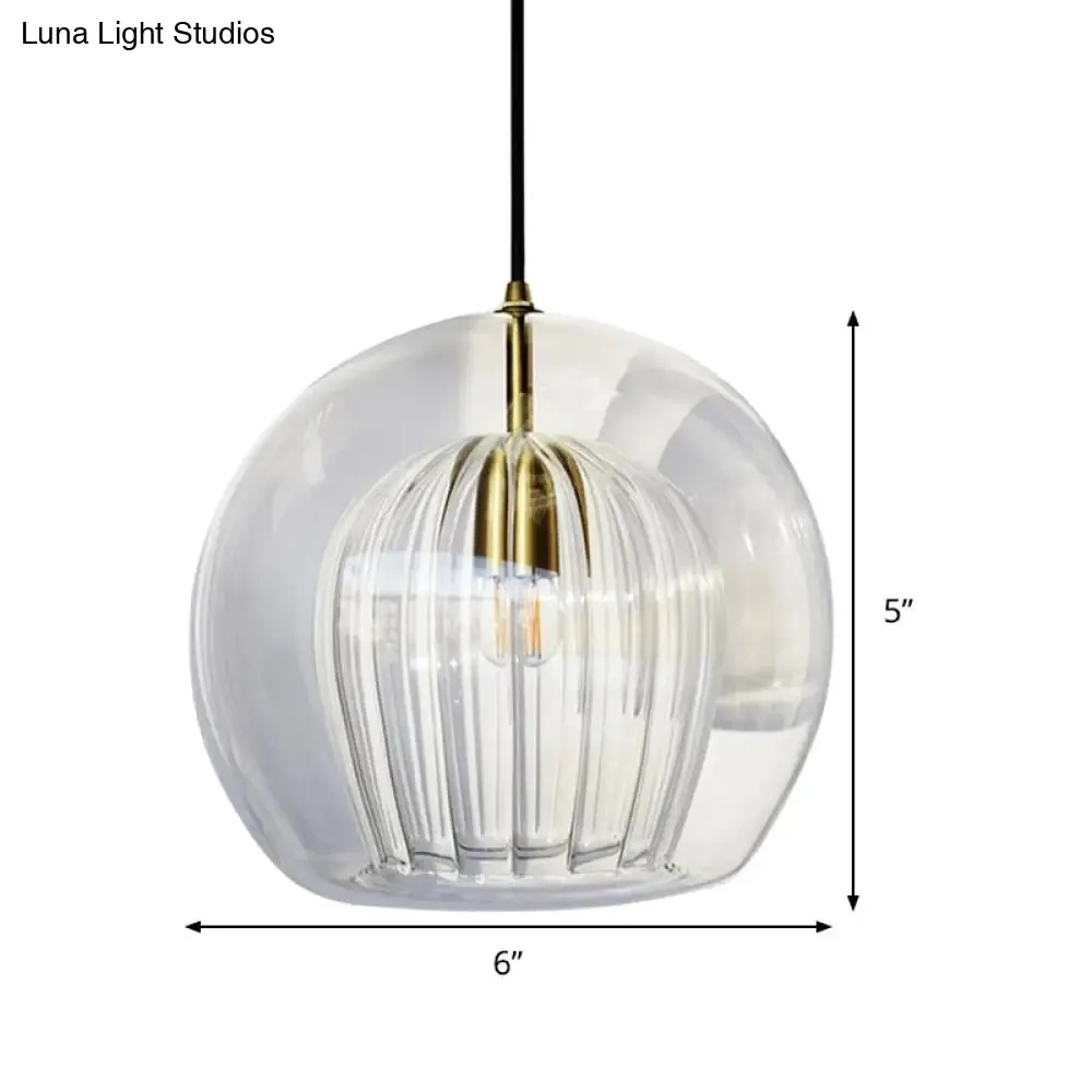 Globe Clear Glass Stairway Pendant Lighting - Nordic Hanging Lamp Kit, 1 Head, 6"/8"/10" Wide