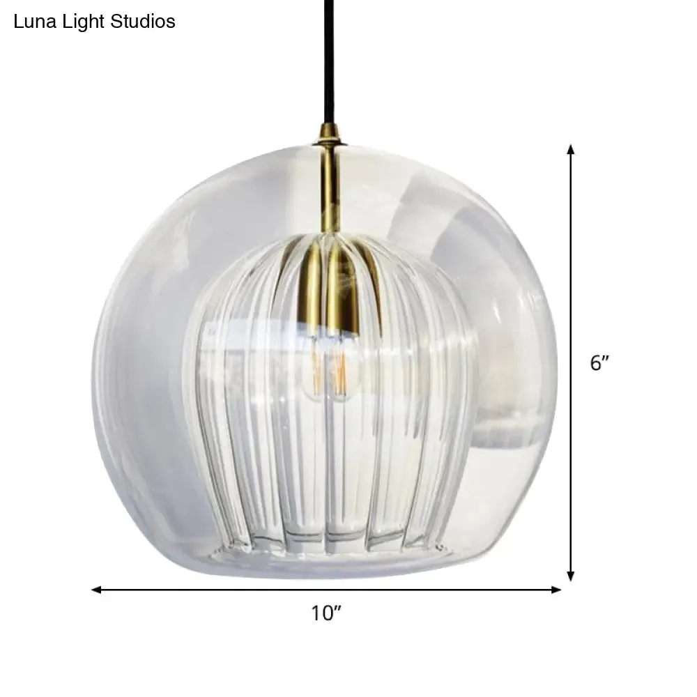 Globe Clear Glass Stairway Pendant Lighting - Nordic Hanging Lamp Kit, 1 Head, 6"/8"/10" Wide