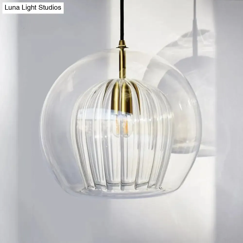 Globe Clear Glass Stairway Pendant Lighting - Nordic Hanging Lamp Kit, 1 Head, 6"/8"/10" Wide