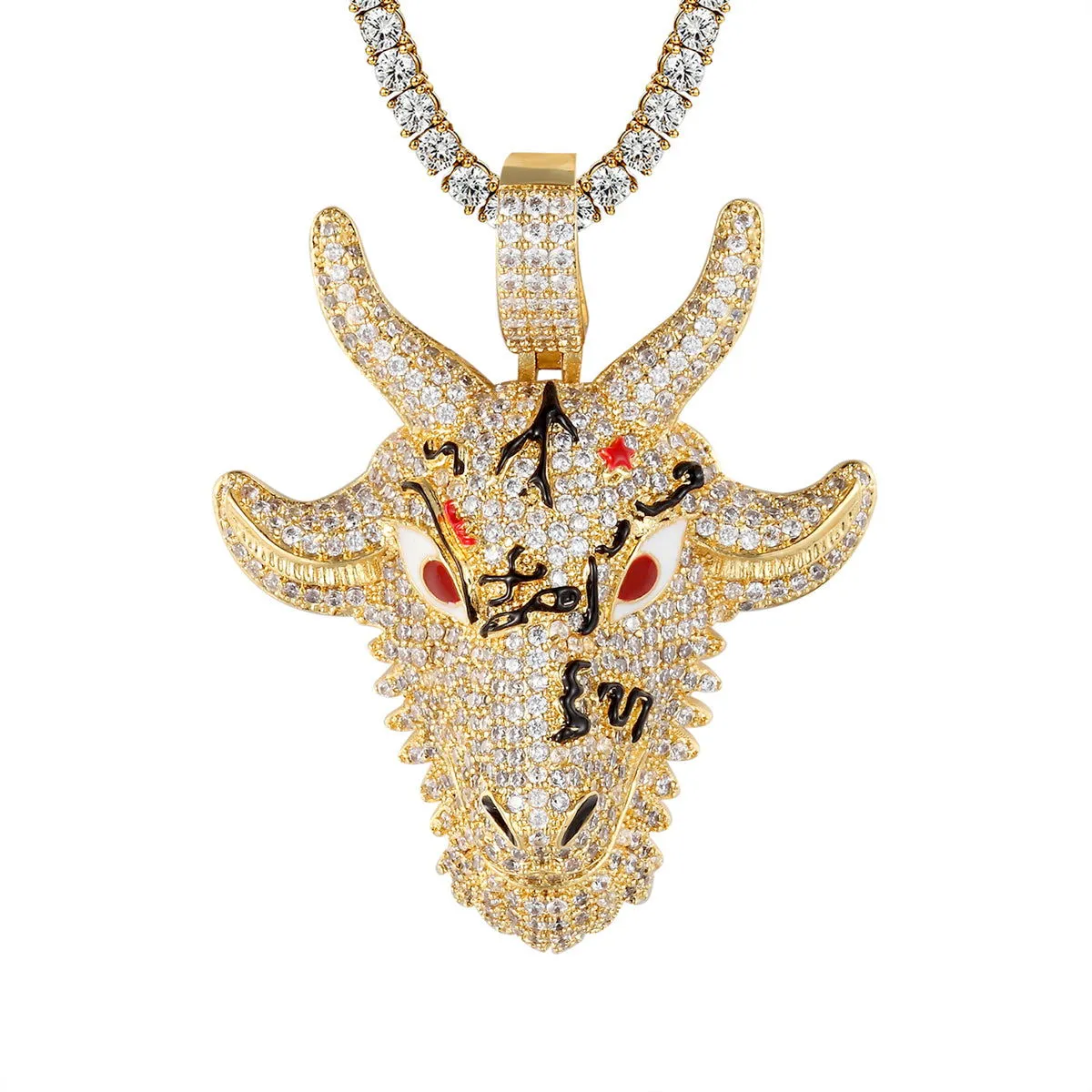 Gold Finish Goat Face Sterling Silver Greatest Of All Time Icy Pendant