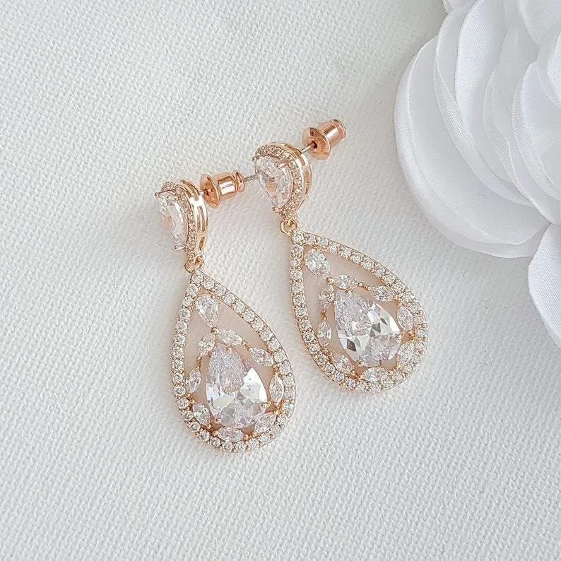 Gold Plated Drop Earrings for Wedding-Esther