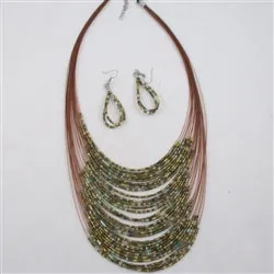 Gold Seed Bead Multi-strand  Necklace & Earrings