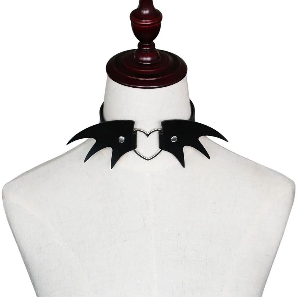 Goth 'Batty' Black Faux Leather Bat wing choker