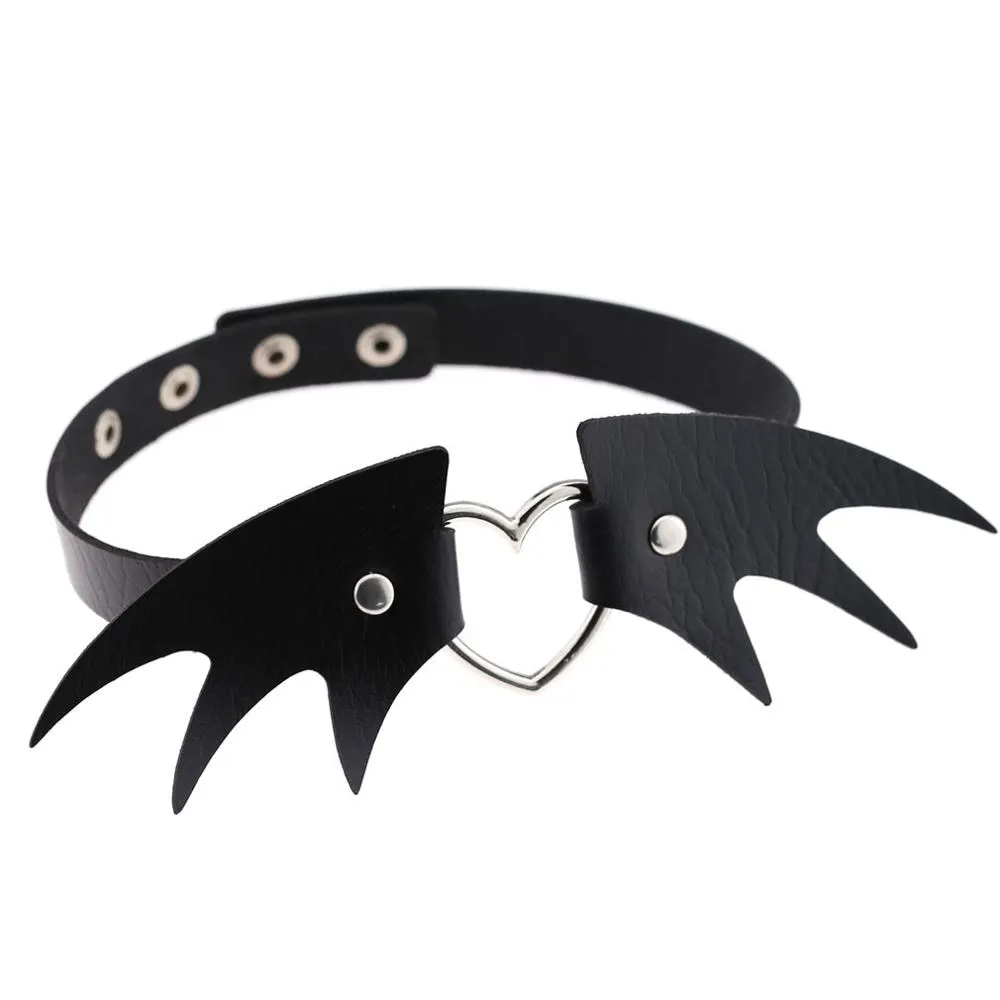 Goth 'Batty' Black Faux Leather Bat wing choker