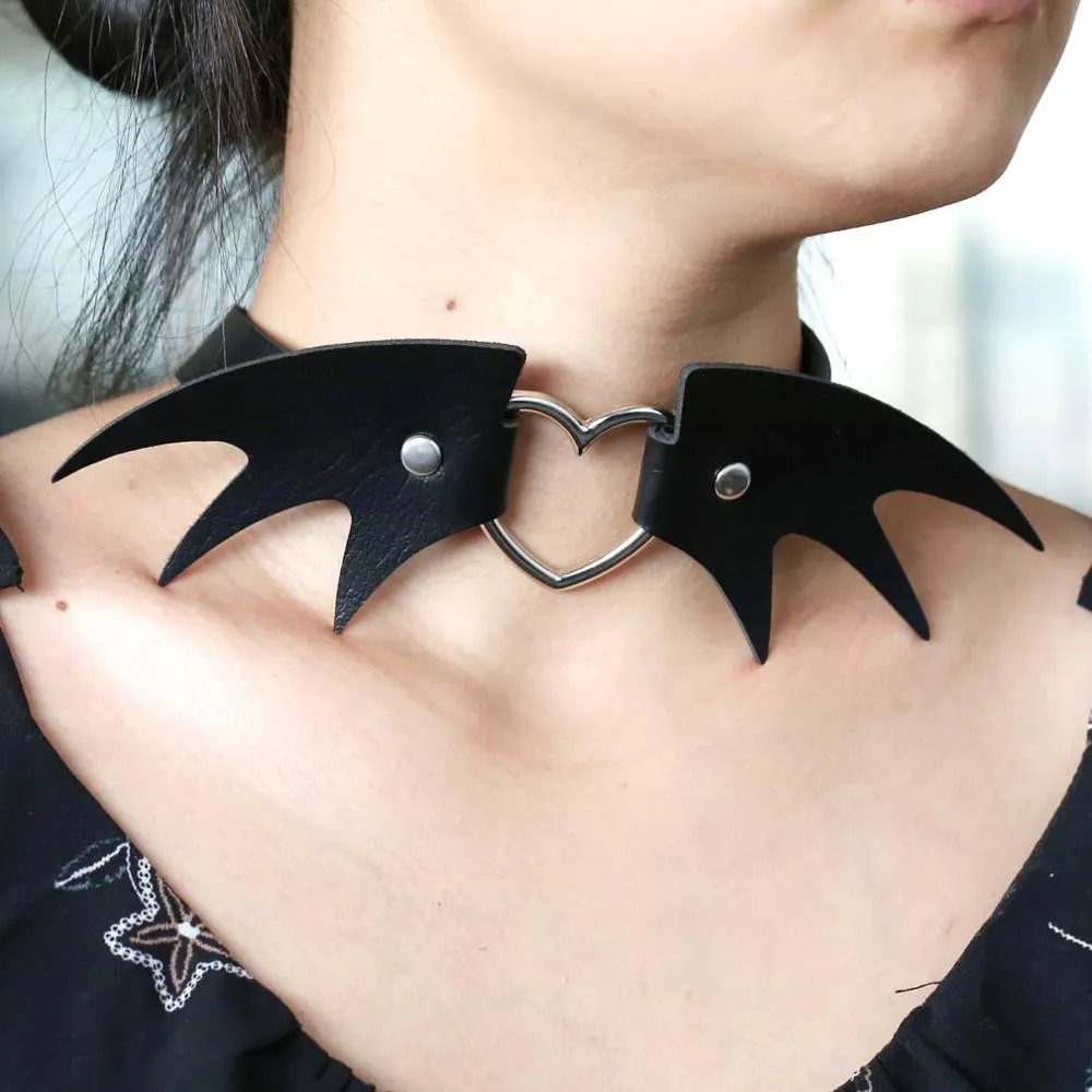 Goth 'Batty' Black Faux Leather Bat wing choker