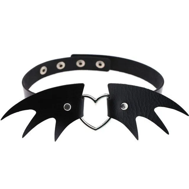 Goth 'Batty' Black Faux Leather Bat wing choker