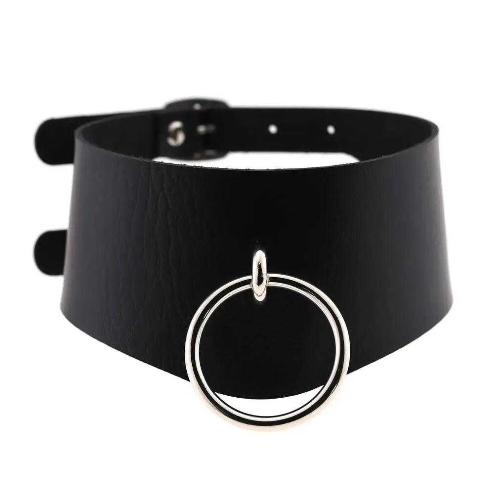 Gothic Leather Chokers - Black Set