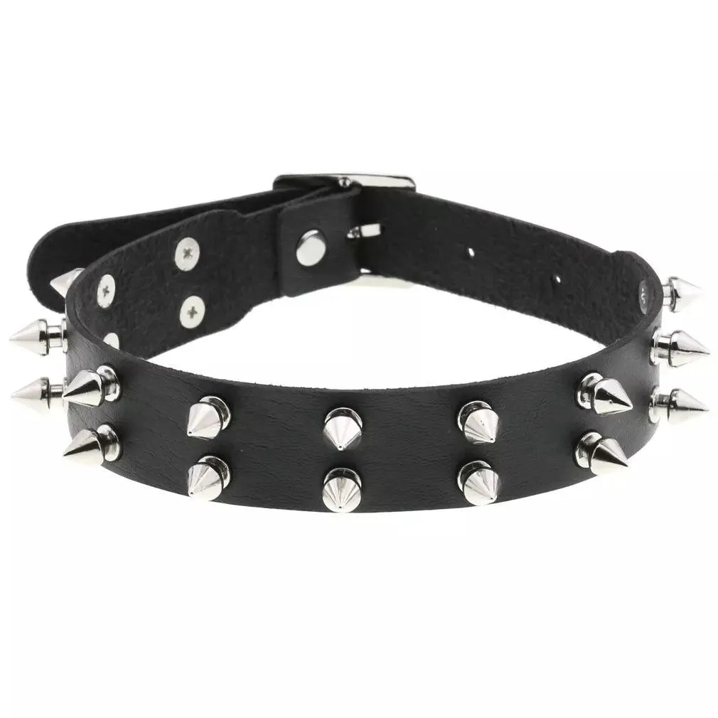 Gothic Leather Chokers - Black Set