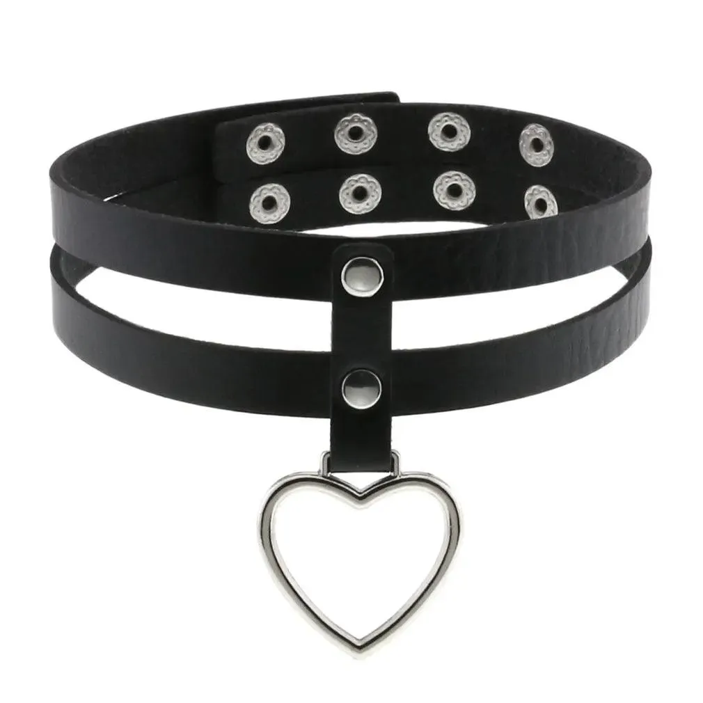 Gothic Leather Chokers - Black Set