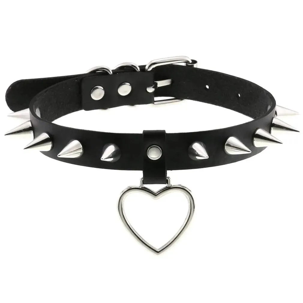 Gothic Leather Chokers - Black Set