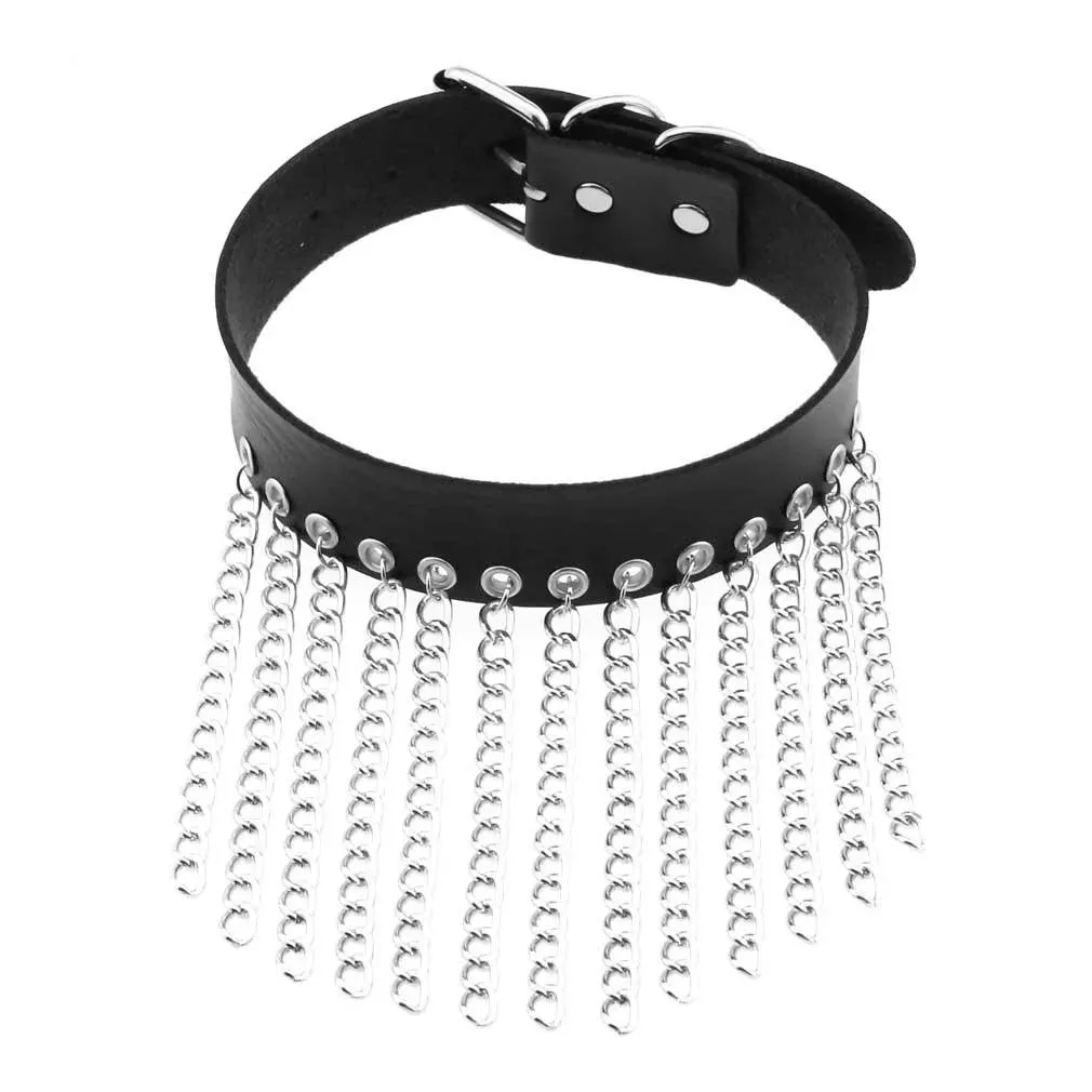 Gothic Leather Chokers - Black Set