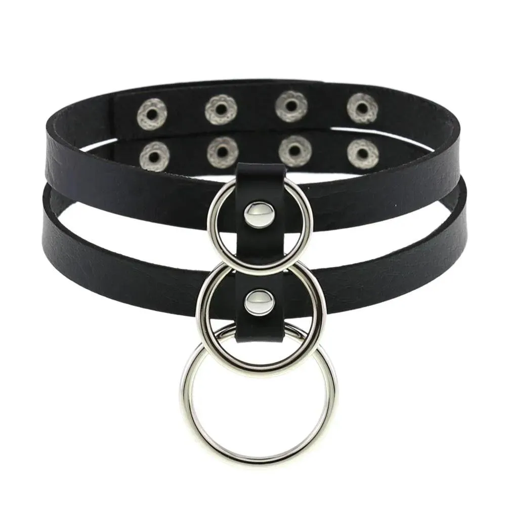 Gothic Leather Chokers - Black Set