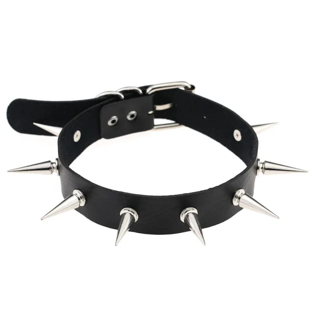 Gothic Leather Chokers - Black Set