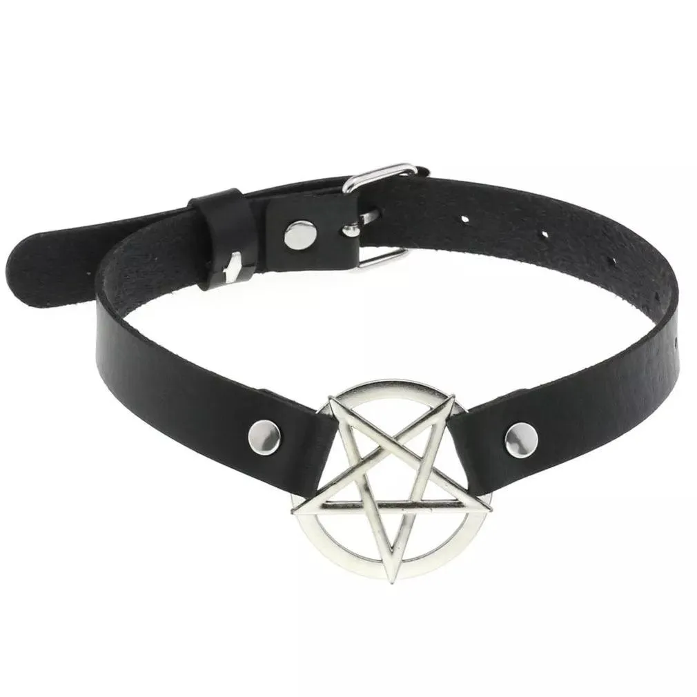 Gothic Leather Chokers - Black Set