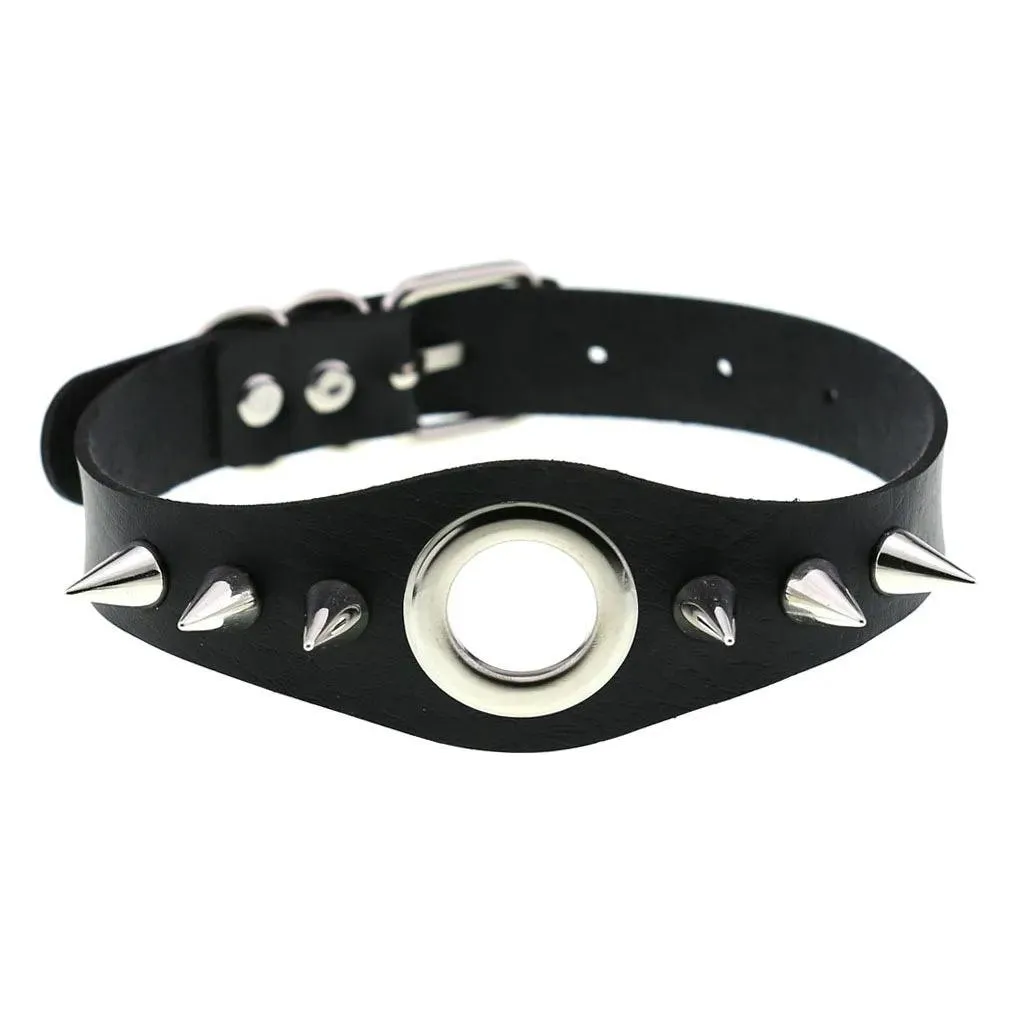 Gothic Leather Chokers - Black Set