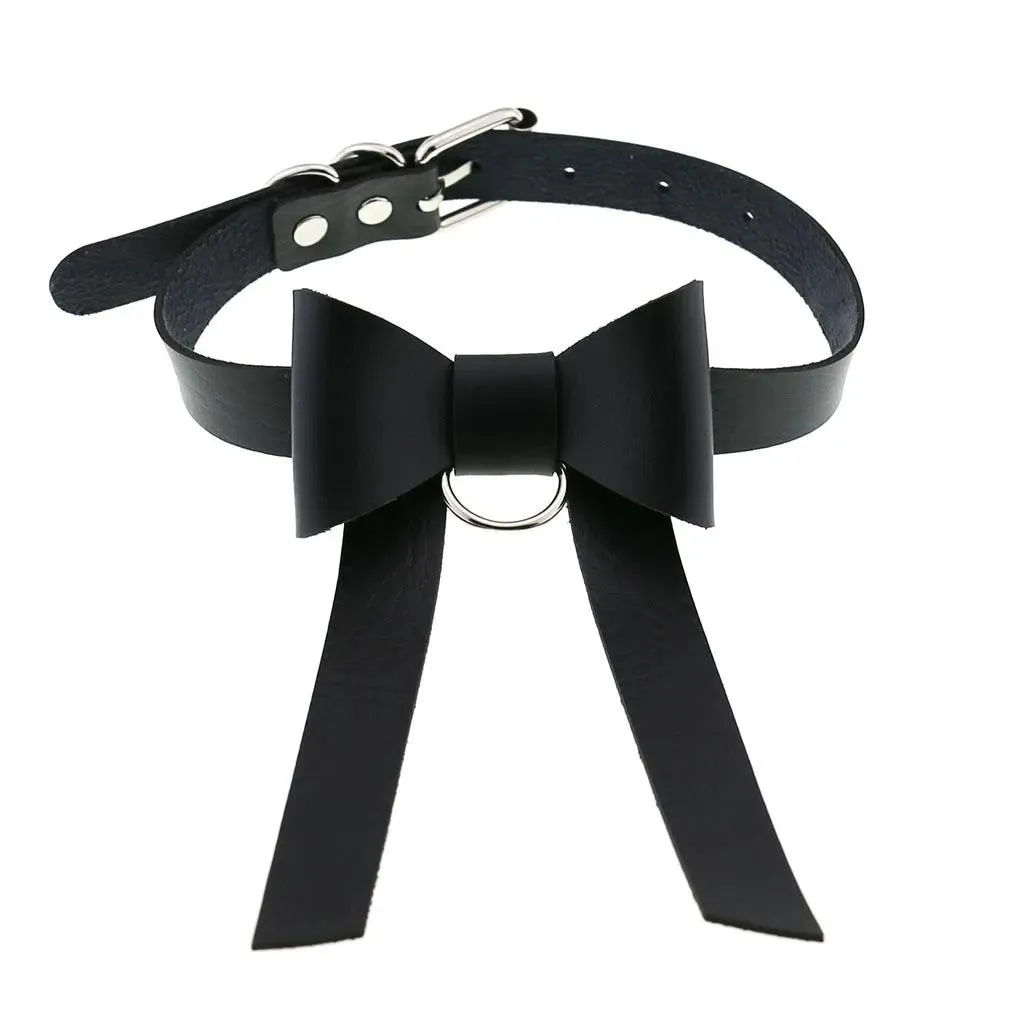 Gothic Leather Chokers - Black Set