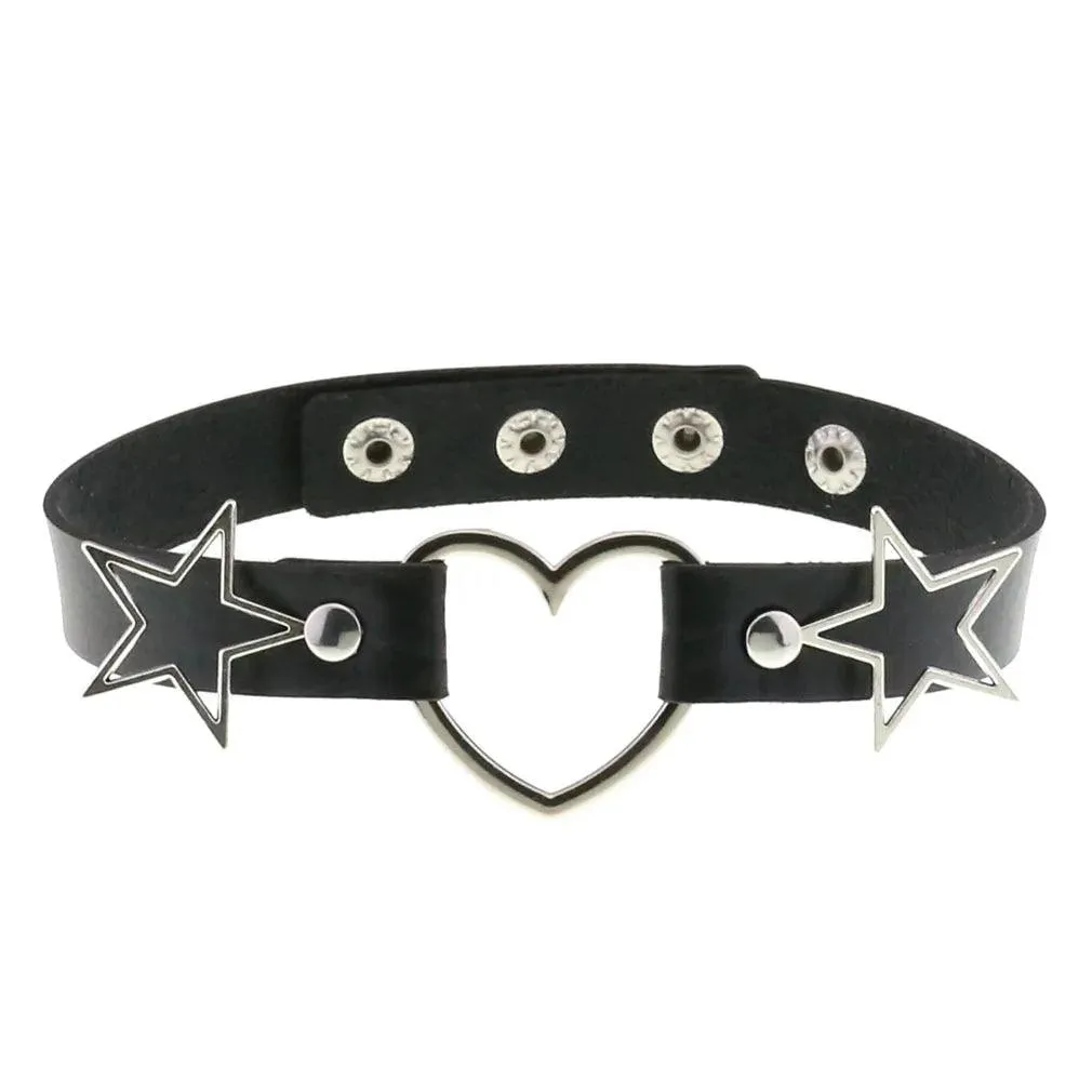 Gothic Leather Chokers - Black Set