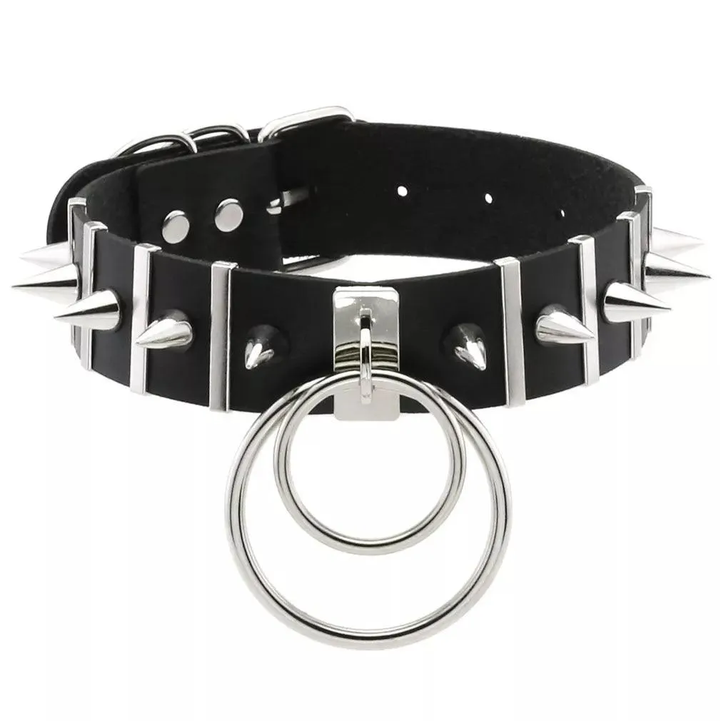 Gothic Leather Chokers - Black Set