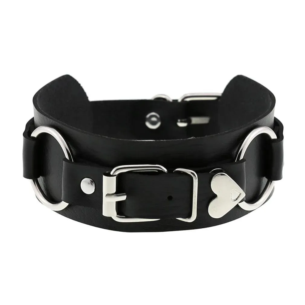 Gothic Leather Chokers - Black Set