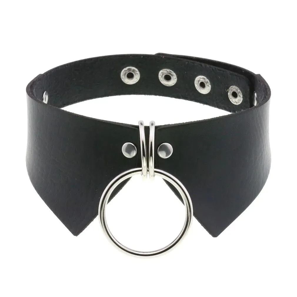 Gothic Leather Chokers - Black Set