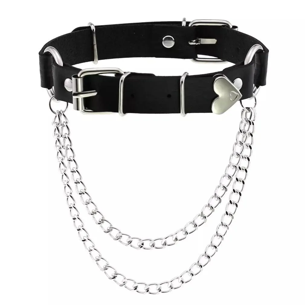 Gothic Leather Chokers - Black Set