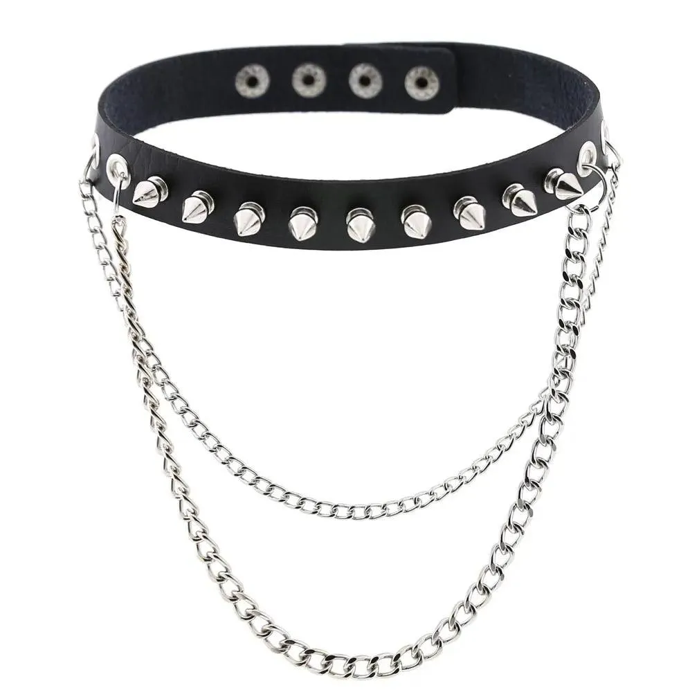 Gothic Leather Chokers - Black Set