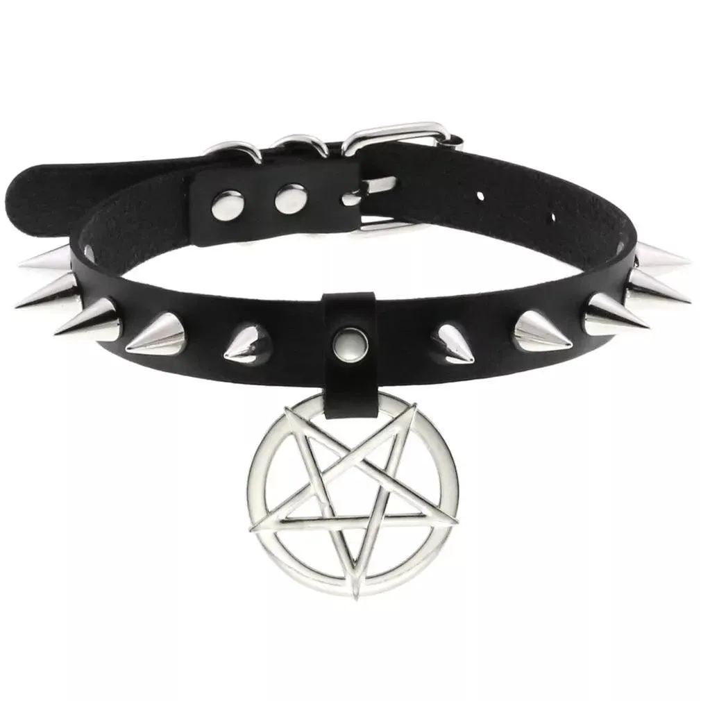 Gothic Leather Chokers - Black Set