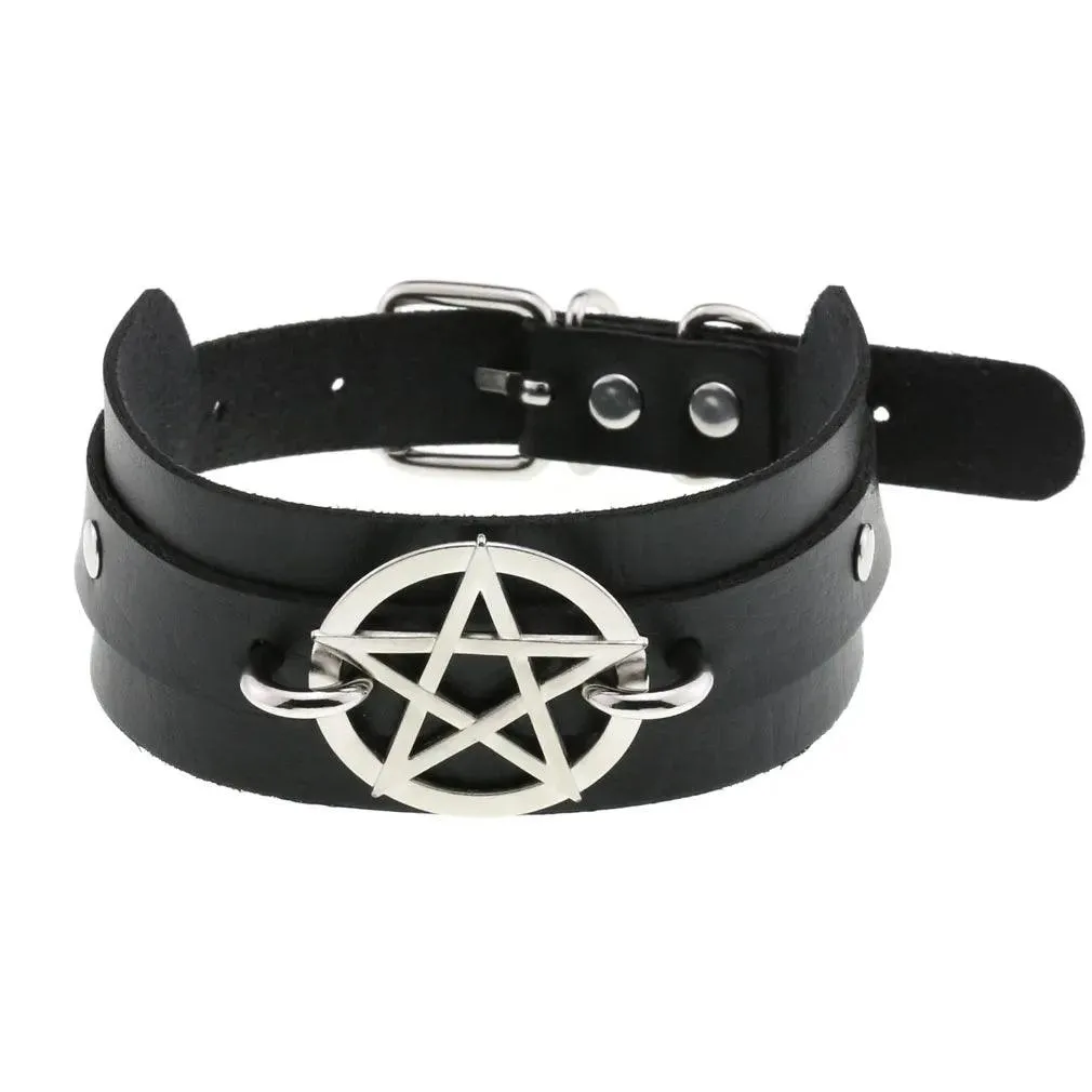 Gothic Leather Chokers - Black Set