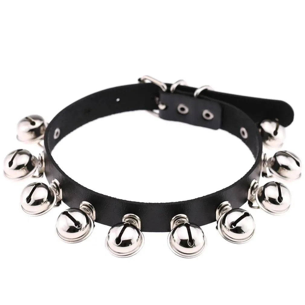 Gothic Leather Chokers - Black Set