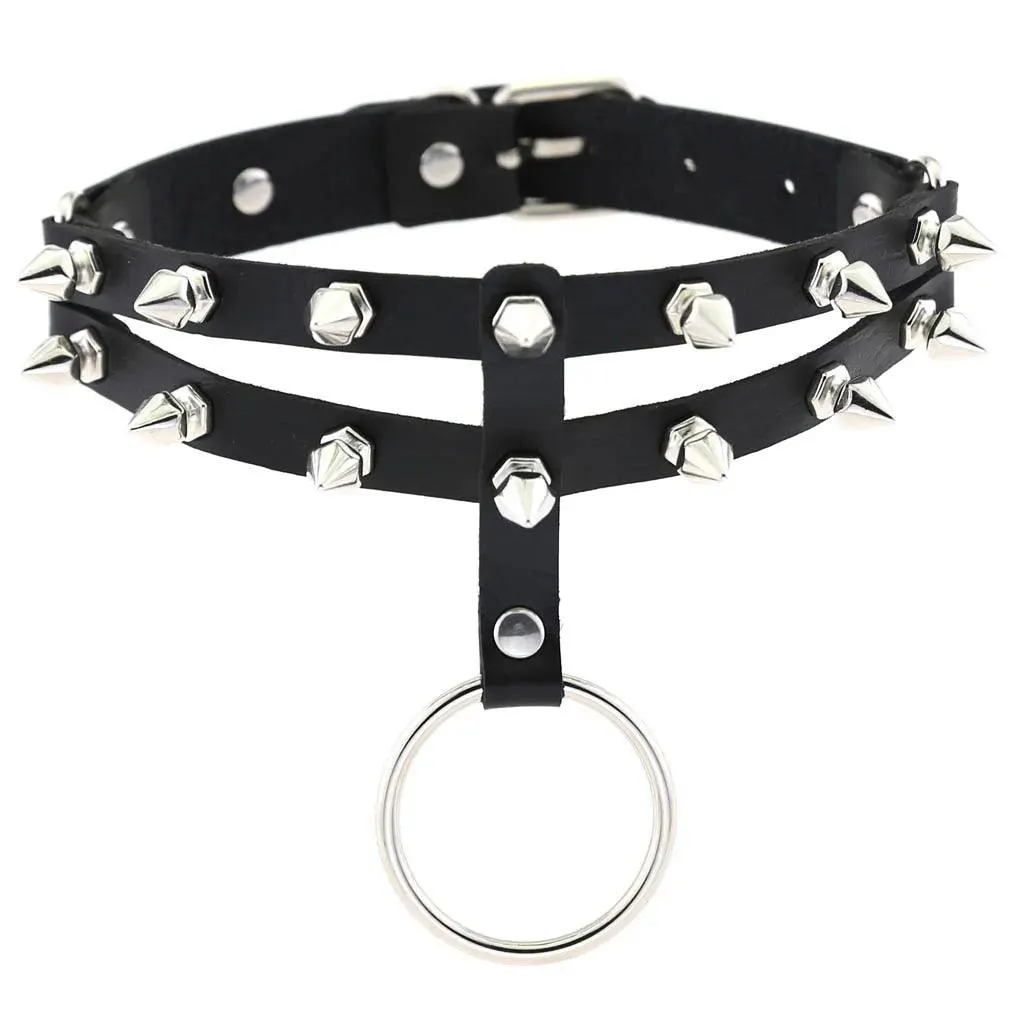 Gothic Leather Chokers - Black Set