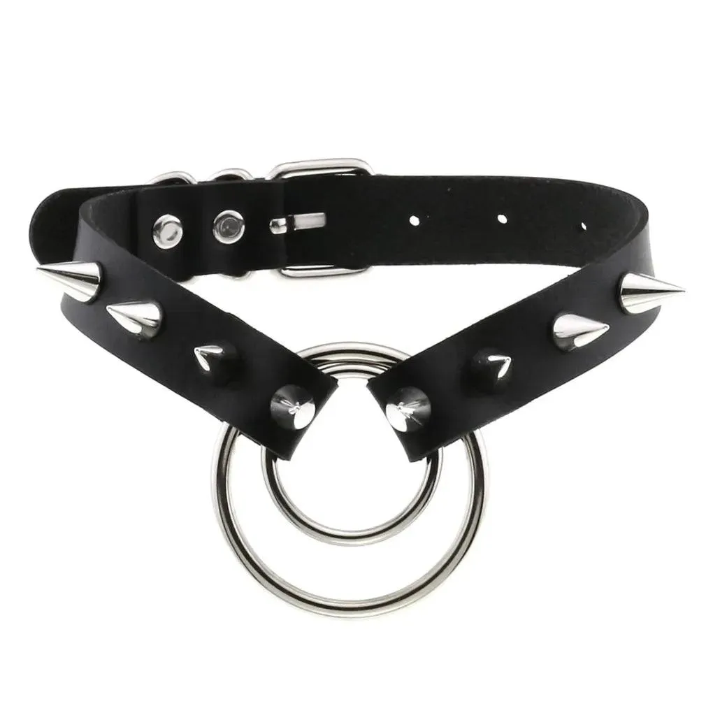 Gothic Leather Chokers - Black Set