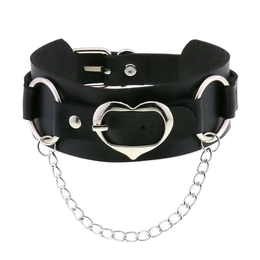 Gothic Leather Chokers - Black Set