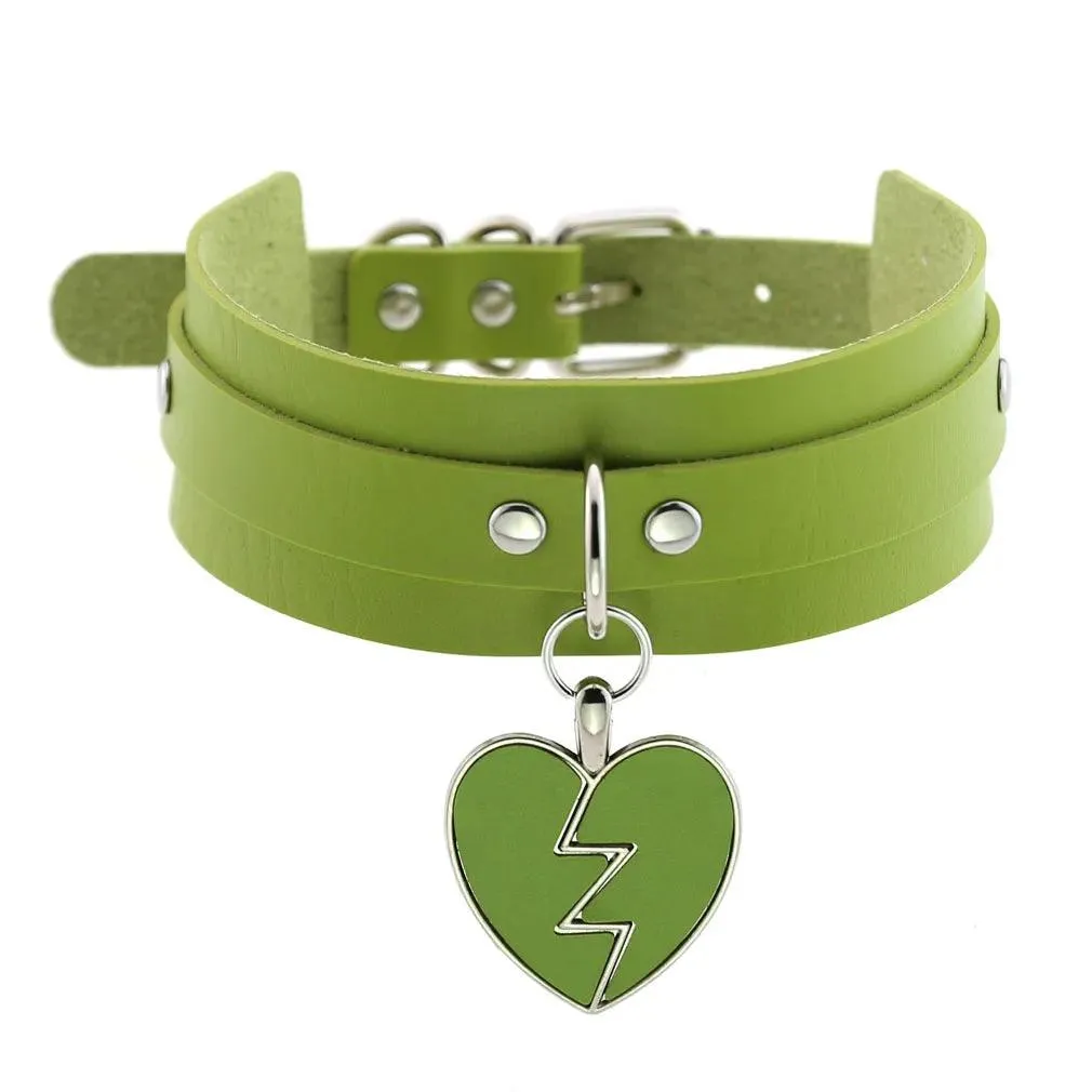 Gothic Leather Chokers - Green Set