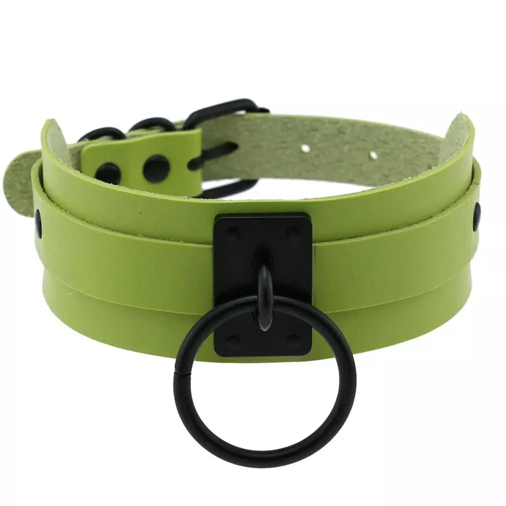 Gothic Leather Chokers - Green Set