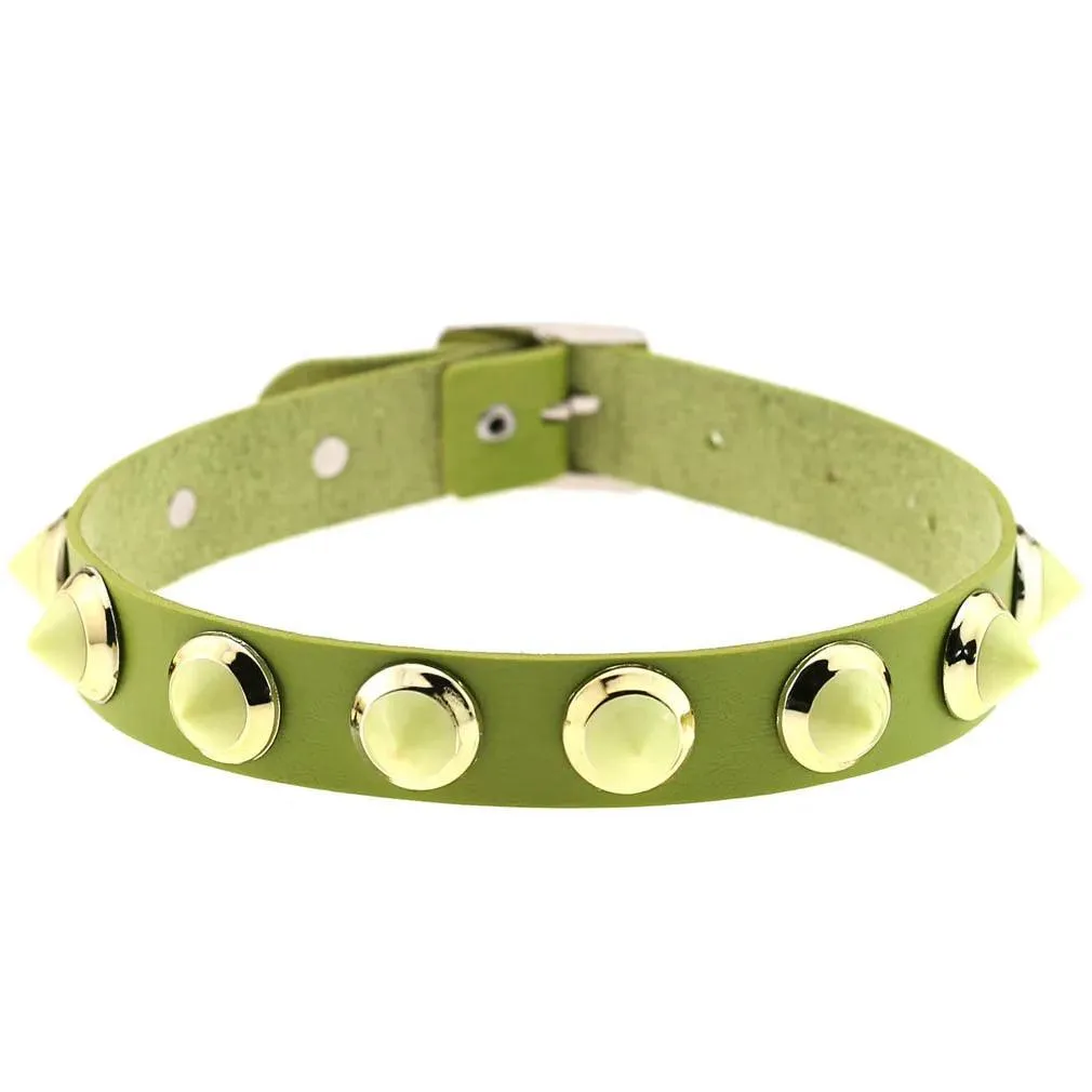 Gothic Leather Chokers - Green Set