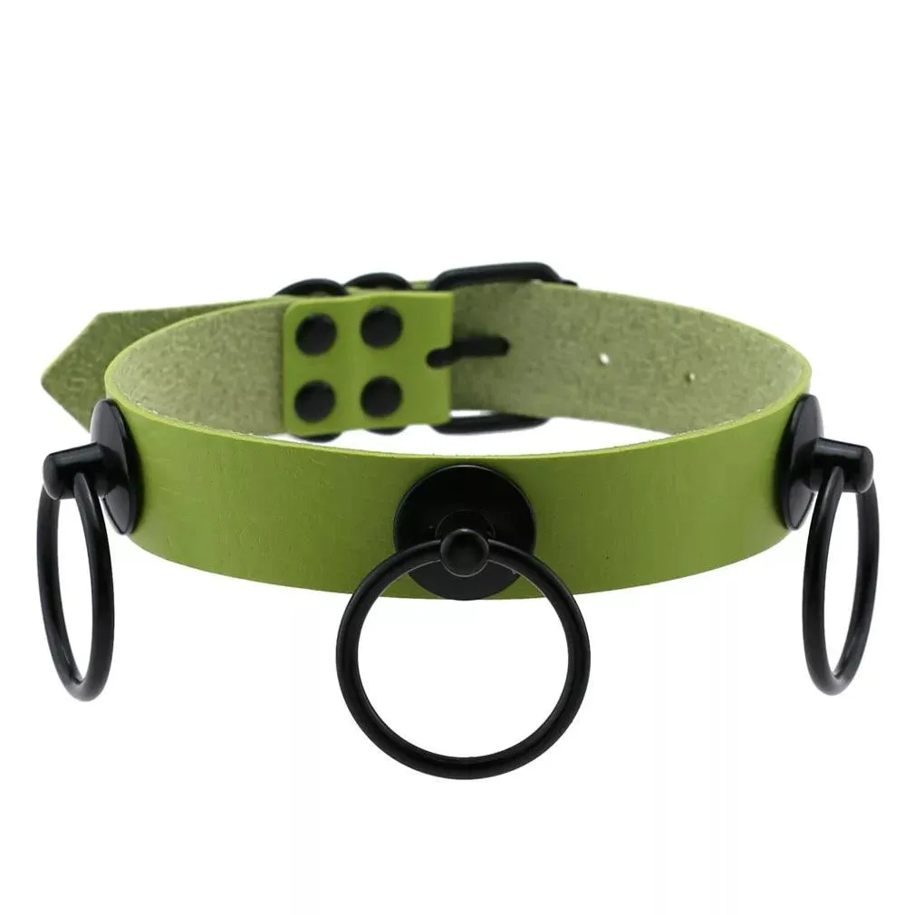 Gothic Leather Chokers - Green Set