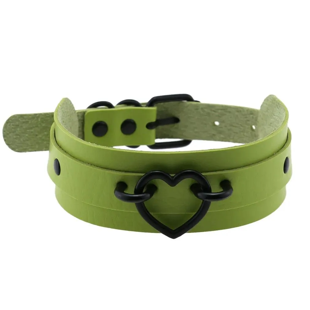 Gothic Leather Chokers - Green Set