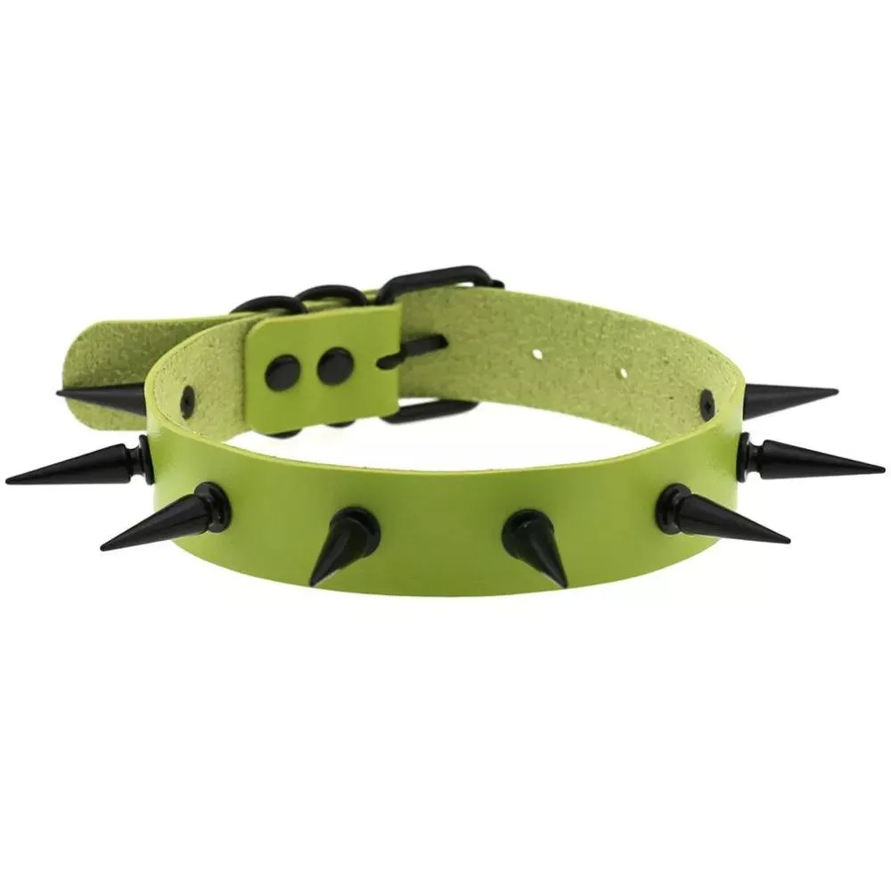 Gothic Leather Chokers - Green Set