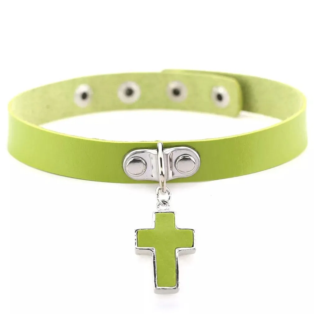 Gothic Leather Chokers - Green Set